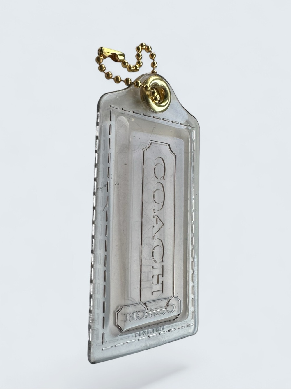 Coach Poppy Large Smoky Clear Resin Lucite Hangtag Bag Charm Gold Chain 3.5”